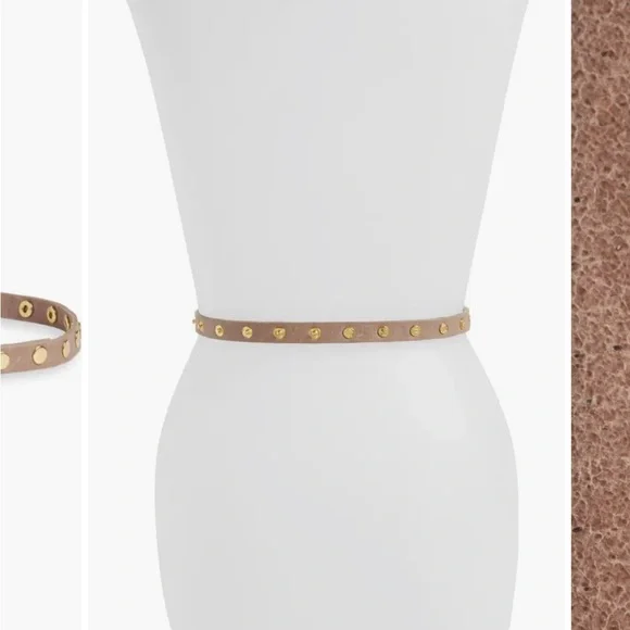 Ada ‘Cala’ Studded Skinny Leather Belt in Taupe - Picture 8 of 9